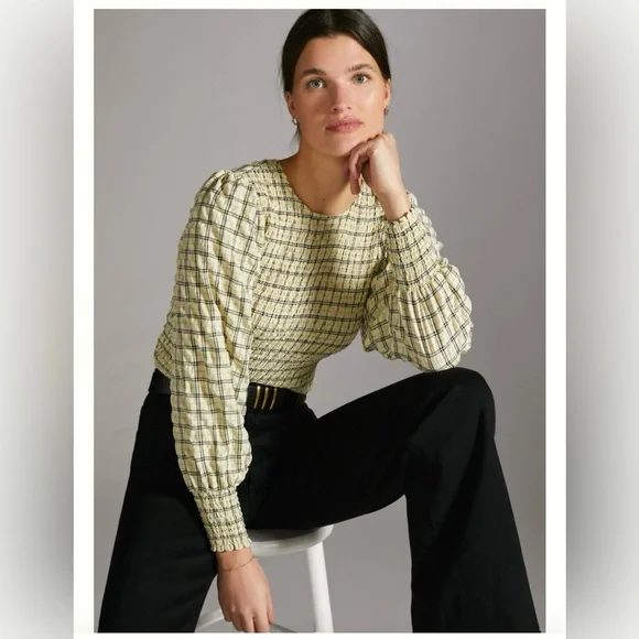 SOLD__Scotch & Soda | Smocked Tie-back Blouse Neutral Motif S - Picture 5 of 11